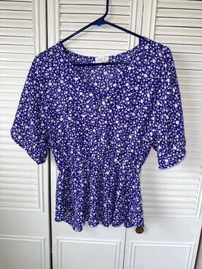 Sienna Sky Royal Blue White Ditsy Peplum Blouse